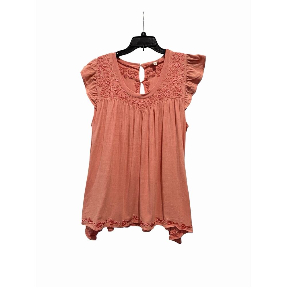 POL Top Sleeveless Coral Embroidered Boho Flowy Ruffle M - Picture 11 of 12